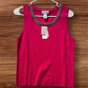 Carmen Marc Valvo NWT Size L Knit Tank Pink Rhinestone Neck Party  $78